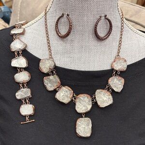 Chunky moon Stone druzy Necklace, Earring, and bracelet Set.